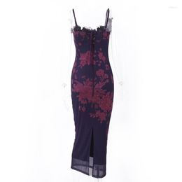 Casual Dresses Womens Floral Printed Dress Spaghetti Strap Sexy Lace Trim Female Sleeveless Backless Party For Summer