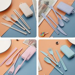 Dinnerware Sets Spoon Fork Chopsticks Set Wheat Straws 4PCS/Set Lunch Tableware Detachable Cutlery Portable Travel Kitchen