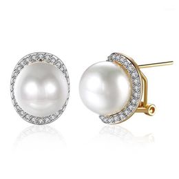 Stud Wedding Jewellry White Cubic Zirconia Pearl Earrings Gold Overlay For Women Fashion Jewellery E20961303L