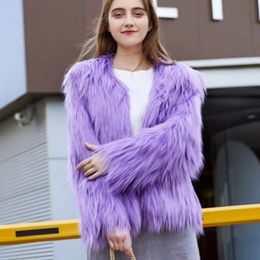 Womens Fur Faux Fur Faux Fox fur coat Women Imitation Fox Fur Jacket plus size Round Neck Fur Coat solid color washed autumn and winter 231129