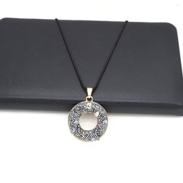 Pendant Necklaces Natural Stone Necklace Round Shape Black Rhinestone Big Hole Beads For Women Jewelry Gift Length 45cm