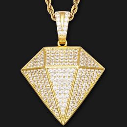 Bling Big Zircon Stereoscopic Triangle Shape Pendant Necklace Men Iced Out Chain Geometric Hip Hop Jewellery Chains255Q