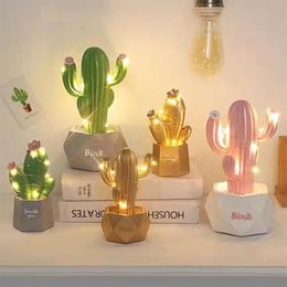 Decorative Objects & Figurines Ins Cactus LED Table Lamp Dream Star Small Night Light Bedroom Decoration Lovely Gift For Girls And245c