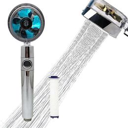 Bath Accessory Set 360° Power Shower Head Water Saving Flow Rotating With Small Fan ABS Rain High Pressure Spray Nozzle Bathroom S2349