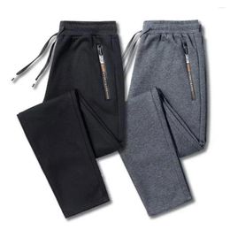 Men's Pants Lace-up Elastic Waist Cozy Thickened Loose Straight With Zipper Pockets Autumn Winter Trousers Holiday For Men