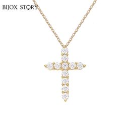 Chokers BIJOX Storey m Cross Pendant Necklace Original Sterling Sliver Chain Plated 18k White Gold Fine for Women 231129