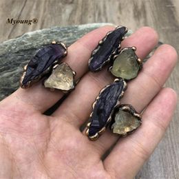 Cluster Rings 10PCS Boho Soldered Antique Bronze Plated Natural Raw Amethysts Citrines Crystal Vintage Adjustable For Women MY220607