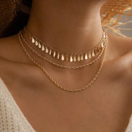 Choker Personality Multi-layer Twist Chain Disc Dangle Necklace Fashion Women Triple Clavicle Statement