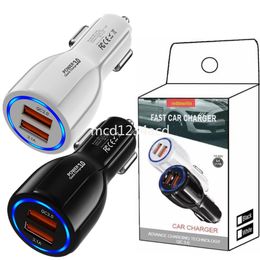 Fast Quick 30W Dual USB Car Charger 6A 30W QC3.0 LED Light Usb Power Adapter For Iphone 15 14 12 13 Pro max Samsung S23 S24 htc lg M1 with Retail box