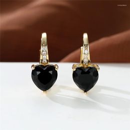 Hoop Earrings Cute Female Black Heart Stone Luxury Crystal Charm Rose Gold Colour Wedding For Women