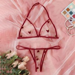 Sexy Set Halter Underwear Women Mini Hollow G String Perspective Thong Thin Sleepwear Flower Lingerie For Ladies Woman Clothing 231129