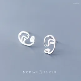 Stud Earrings Modian Abstract Design 925 Sterling Silver Face And Lips Line For Women & Girls Sterling-Silver-Jewelry