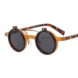 Sunglasses Retro Fashion Round Frame Punk Double-Layer Flip Men And Women Motorcycle Trendy Unique