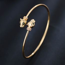 designer bracelet animal elements Leopard head vermiculite opening women bracelet personality trendy retro gold -plated hand ornaments directly