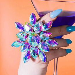 Wedding Rings Bling Rhinestone Acrylic Chunky Colorful Open Finger Rings Party Jewelry for women Crystal Big Round Gemstone Adjustable Ring 231128