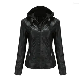 Women's Leather Spring And Autumn Hooded Jacket Two Piece Detachable Large Size PU For Women