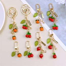 Keychains Fashion Cute Cherry Fruit Charms Creative Leaf Car Key Ring Chains Phone Pendant Bag Ornaments AccessoriesKeychains