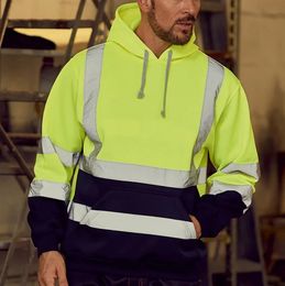 Mens Hoodies Sweatshirts Fashion Long Sleeve Road Work Jacket Reflective Strip High Visibility Hooded Sportswear Sudaderas 231129