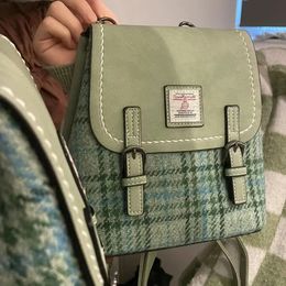 School Bags Brand Designer PU Leather and Wool Patchwork Women's backpack Retro Bucket Bag Lock Travel Winter 231128