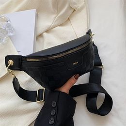 Chest Bag Women Designers Elegant Plaid PU Leather Waist Bags For Womens Waist Packs Stylish Fanny Pack Wide Strap Crossbody 031266N