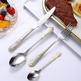 Dinnerware Sets 16/24pcs Cutlery Set Silver Western Stainless Steel Carved Spoon Forks Knive Kitchen Dinner Silverware Tableware Gift
