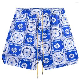 Men's Shorts Squared Flower Beach Men Summer High Street Men's Above Knee