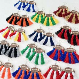 Dangle Earrings Colourful Wooden Football Macrame For Women Sport Fringe Tassel Jewellery Wholesale