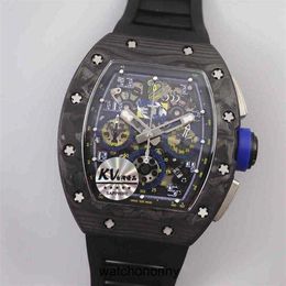 Designer Ri mliles Luxury watchs Richa Automatic Mechanical Watch Mens Cosmograph Carbon Fibre Skeleton Hollow Zwart Rubber Clock