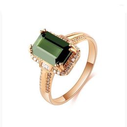 Cluster Rings Fashionable Retro Style Square Green Gemstone Engagement For Women Light Luxury Exquisite Creative Silver Jewelry Gift