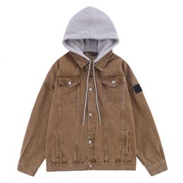 Men's Jackets 2023 Casual denim coat male spring and autumn hooded high street trend handsome loose fashion fake two tooling stone jacket