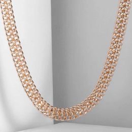 Chains 7.5mm 585 Rose Gold Color Necklace For Mens Womens Double Curb Cuban Weaving Bismark Jewelry 20inch 24inch CN11