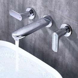 Bathroom Sink Faucets SKOWLL Wall Mount Widespread Faucet 3 Hole Vessel Modern Vanity 2 Handle Bath SK06102 Chrome