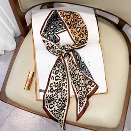 Scarves Designer Small Silk Square Scarf Women Narrow Long Leopard Striped Print Handkerchief Lady Head Hair Band Scarfs Kerchief Female J0428