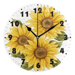 Wall Clocks Sunflower Silent Clock Round Battery Operated Non-Ticking Quiet Desk Home Decor Hanging Watch For Living Room Bedroom