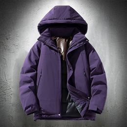 Mens Down Parkas Purple Puffer Jacket Men With Hood Cotton Padded Jackets Windbreaker Waterproof Outdoor Hiking Trekking Parka Coats 231129