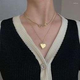Pendant Necklaces 316L Stainless Steel For Women 2 Layer Heart Long Chain Necklace Female Exquisite Luxury Jewellery Gift