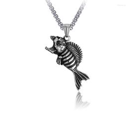Pendant Necklaces Gothic Vintage Piranha Bones Necklace Mens 316L Stainless Steel Unique Fish Punk Fashion Goth Jewellery