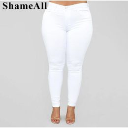 Pants Plus Size Super Thin White Blue Stretch Skinny Pencil Jeans High Waist 5XL Slim Fit Jeans Mom Women White Wash Long Denim Pants