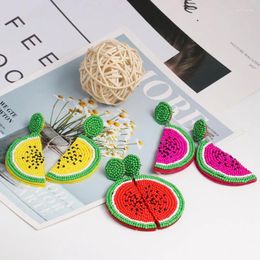 Dangle Earrings Cute Red Watermelon Drop For Women Jewelry Vacation Beach Handmade Bead Fruit Crystal Flower Christmas Gift
