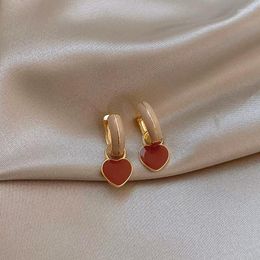 Hoop Earrings AENSOA Small Cute 2023 Trend Pendientes Enamel Heart Pendant Sweet Lovely Painting Earring Female Jewelry