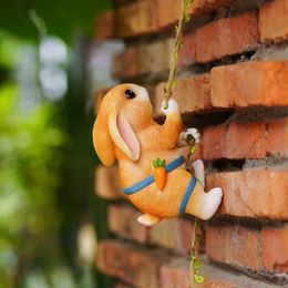 Garden Decorations Rabbit Climbing Ornaments Cute Animal Pendant Sculpture Garden Decoration Outdoor Resin Statues Tree Wall Decorative Crafts 231124