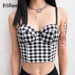 Camis Sexy Black Tank Plaid Push Up Bralette Spaghetti Strap Bustier Women Bra Cropped Top Vest Camisole Corsets Night Club Party Tops