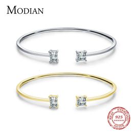 Bangle MODIAN 925 Sterling Silver Luxury Asymmetry Sparkling AAAAA Zirconia Open Size Bangle Bracelet For Women Wedding Fine Jewellery 231128