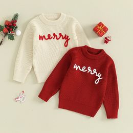 Sets Weihnachten Kleinkind Kinder Baby Jungen Mädchen Pullover Kleidung Brief Stickerei Langarm Oansatz Pullover Gestrickte Tops Kleidung 231129