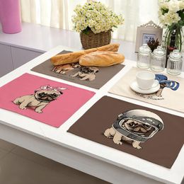 Table Mats 1Pcs Cartoon Cute Dog Pattern Kitchen Placemat Cotton Linen Pad 32x42cm Home Decor Dining Bowl Cup Mat