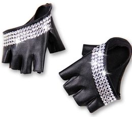 Fingerless Gloves women's fashion half palm semi- finger pu leather Rhinestone gloves men's fingerless hip-hop personality diy gloves 231128