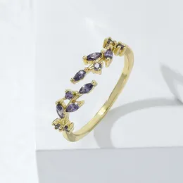 Cluster Rings Fashion Women's Leaf Shaped Open Ring Plated Thick Real Gold High Quality Exquisite