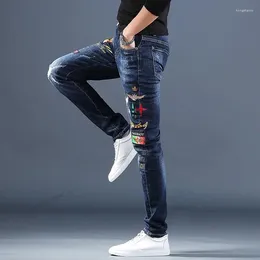 Men's Jeans 2023 Embroidered Pencil Pants Brand Slim Casual Small Feet Ripped Hole Trend Autumn Winter Trousers