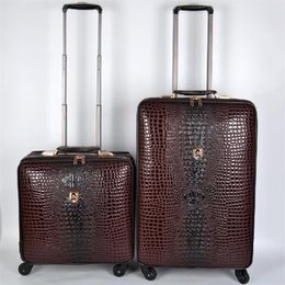 Suitcases Real Leather Crocodile Pattern Trolley Suitcase Universal Wheel 16 20 Inch Boarding Travel Luggage Full SuitcaseSuitcase3184