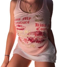 Womens Tanks Camis Xingqing Sexy Cute Tank Tops for Women Clubwear Letter Lips Print Rib Knit Crop Summer y2k Clothes 2000s Fairycore Tee 230428